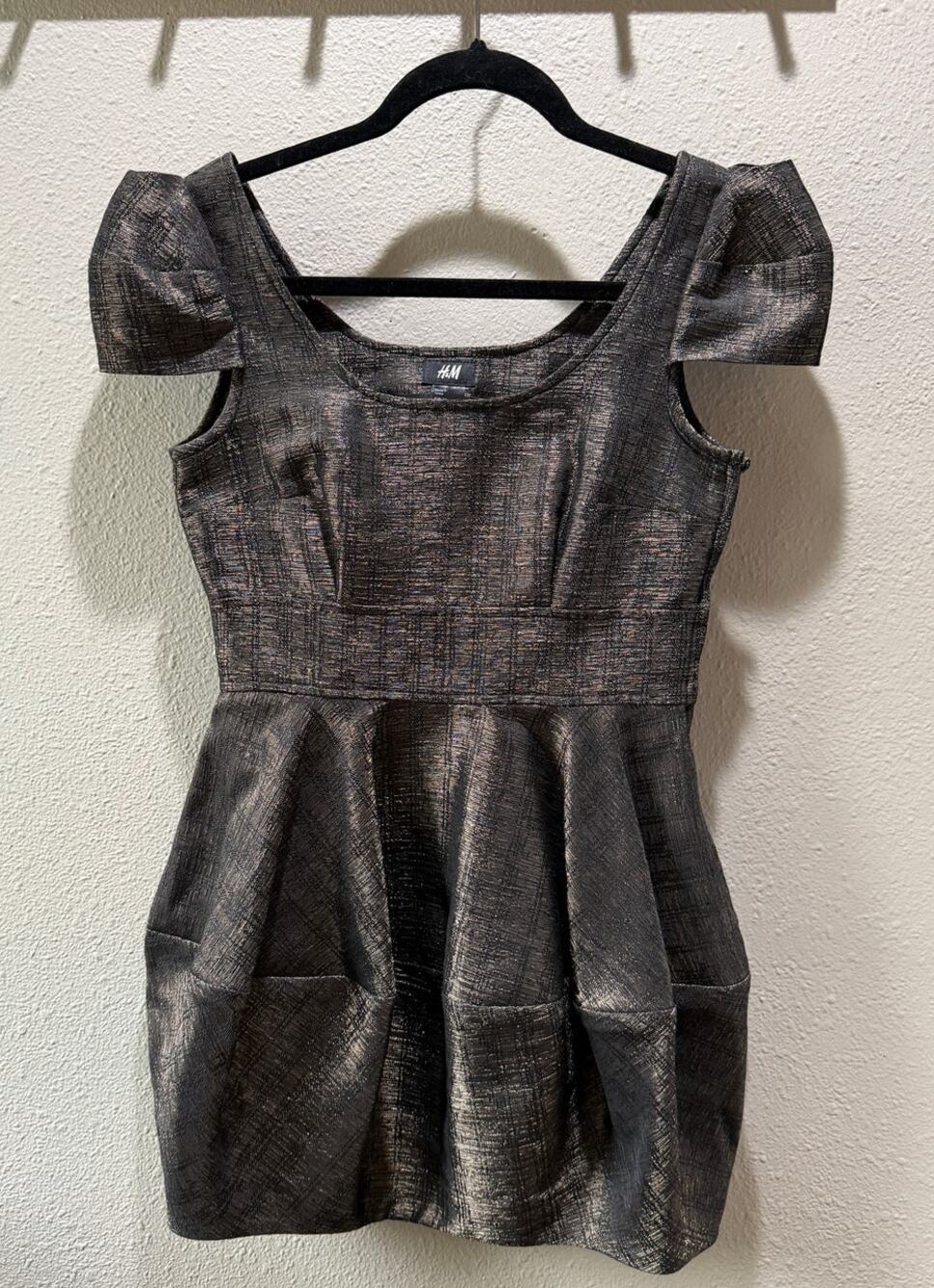 H&M Junior Women Metallic Short Sleeve Mini Bubble Dress Size 4